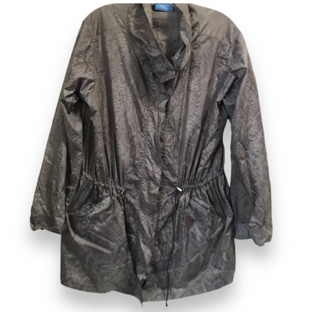 Vera Wang Lightweight Snake Animal Print Anorak Jacket Coat Trench Pockets Zip L